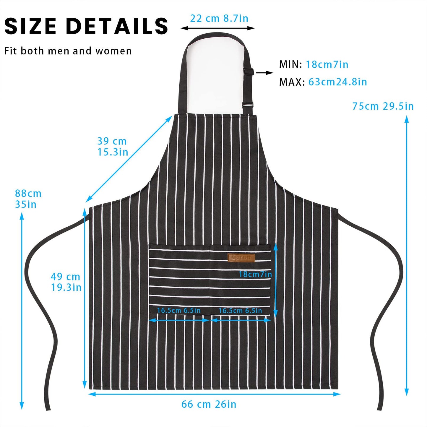 BeLuyi 2 Pack Adjustable Bib Apron with 2 Pockets Chef Cooking Kitchen Restaurant Aprons for Women Men (Black/Brown Stripes)