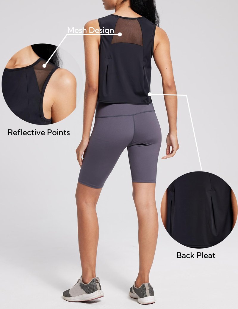 Crop Workout Tops for Women Tank Athletic Running Shirts Mesh Yoga Tops Gym Sleeveless Clothes Black M