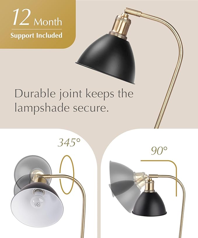 HarvestLand Halo Black and Brass Desk Lamp – Adjustable Desk Lamp with Metal, Industrial Table Lamp with Solid Base for Home Office, Dedside Table lamp, Task Lamp