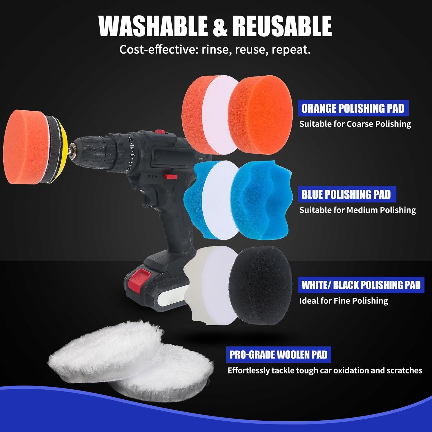 Pomsare 133pcs Sanding Discs Car Polishing Pads Kit for Drill, 75mm Wet and Dry Sandpaper 60-10000 Grits, Car Headlight Restoration Kit, Drill Sanding Attachments Buffing Pads for Auto, Wood and Metal
