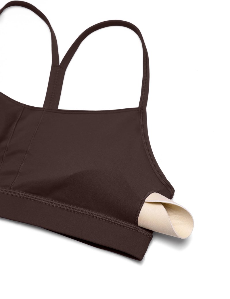 CRZ YOGA Butterluxe Y Back Sports Bras for Women - Padded Racerback Low Impact Spaghetti Thin Strap Workout Yoga Top Hot Fudge Brown Small