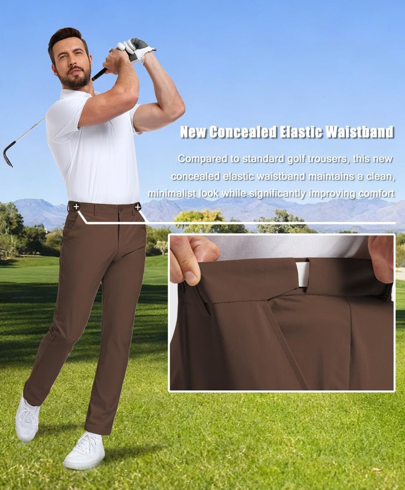 SPOSULEI Men's Golf Pants Lightweight Quick Dry Dress Business Pants with 4 Pockets Stretch Chino Slacks Pants Brown 32Wx32L
