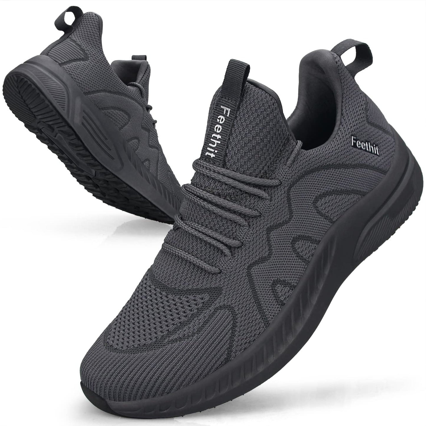 Feethit Trainers Men Running Shoes Tennis Sports Training Walking Gym Athletic Fitness Fashion Sneakers Trainers for Men Breathable Lightweight Comfortable Outdoor Shoes for Jogging Dark Grey UK 10