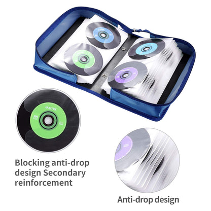 alavisxf xx CD Case, 160 Capacity Nylon CD DVD Storage Wallet Protective Disc Organizer Carrying Case with Card holder (160 Capacity, Blue)