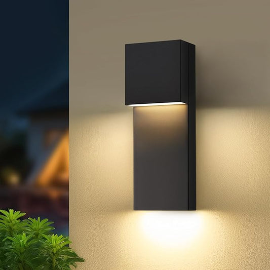 tewei Modern LED Outdoor Wall Sconce, 15'' 20W Outdoor Light Fixture Exterior Wall Lights, Black LED Front Porch Lights Outside Wall Mount Lighting for House, Backyard, Warm White 3000K, 1 Pack