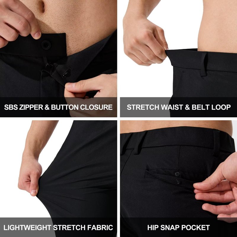 QPNGRP Men's Golf Pants 30"/32"/34" Inseam Lightweight Stretch Work Dress Pants Black 33Wx32L