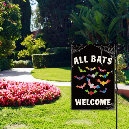 JMYROG All Bats Welcome Garden Flag - Double Sided Yard Outdoor Farmhouse Lawn Porch Decor, Halloween Bats Decor, Inclusive Equality Diversity Flag, LGBTQ Pride