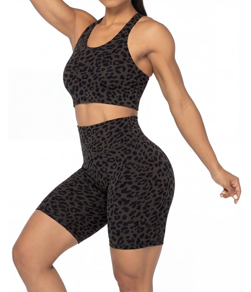 Sunzel 8" Waist Biker Shorts for Women No Front Seam Soft Yoga Workout Gym Bike Shorts Tummy Control Squat Proof Leopard Seal Brown X-Large