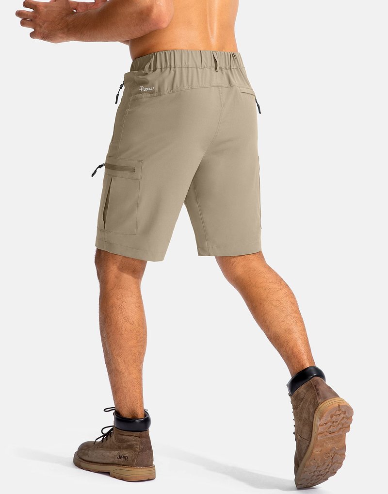 Pudolla Men's Hiking Cargo Shorts 9" Lightweight Outdoor Work Shorts for Men Travel Golf Camping Casual with 5 Zipper Pockets(Dusty Khaki Small)