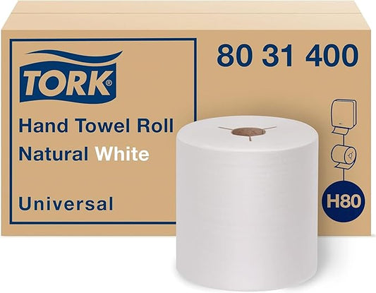 Tork Hand Towel Roll Natural White H80, 100% Recycled Fiber, 6 Rolls x 800 ft