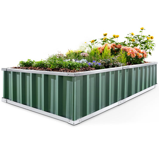 KING BIRD Raised Garden Bed 68"x 36"x 12" Galvanized Steel Metal Outdoor Garden Planter Box Kit with 2 Pairs of Gloves (Green)