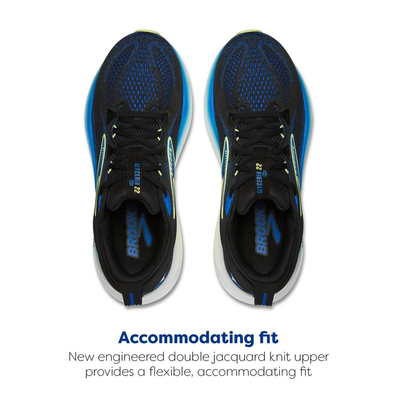 Brooks Men’s Glycerin 22 Neutral Running Shoe - Black/Cobalt/Neo Yellow - 10 Medium