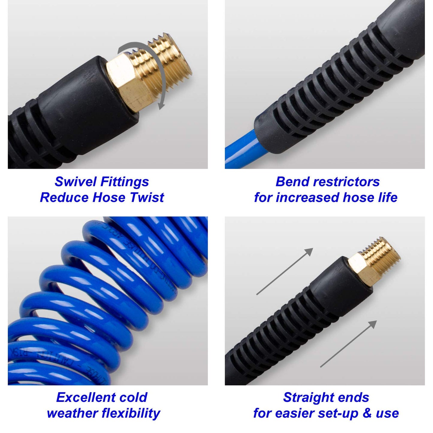 FYPower 22 Pieces Air Compressor Accessories kit, 1/4 inch x 25 ft Recoil Poly Air Compressor Hose Kit, 1/4" NPT Quick Connect Air Fittings, Tire Inflator Gauge, Blow Gun, Swivel Plugs