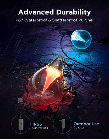 Govee Outdoor Clear Bulb String Lights, 48ft RGBWIC Outdoor Lights with 15 Dimmable Warm White LED Bulbs, 111 Scene Modes for Patio, Backyard, IP67 Waterproof, Works with Alexa, Google & Matter