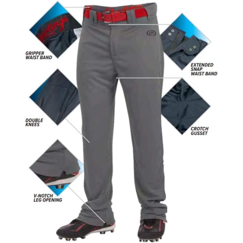 Rawlings mens LAUNCH Series Baseball Pants | Full Length Semi-Relaxed Fit | Adult Sizes | Solid | Multiple Options Black, Medium