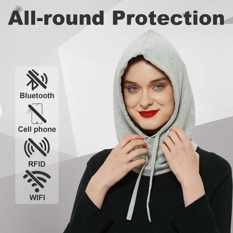 NIULAFR Faraday Protection Hat, RF Shielding Hat for WiFi Protection, Covering Neck, Head, Gray