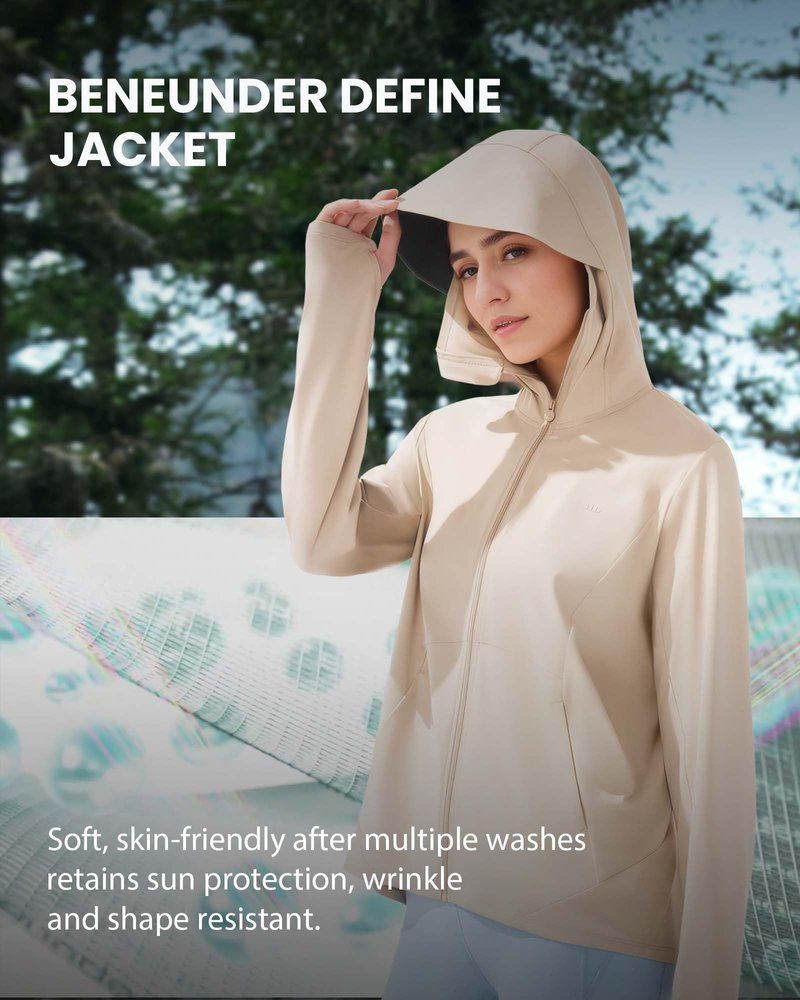 BENEUNDER Cooling Women's UPF 50+ Sun Protection Lightweight Hoodie Jacket Long Sleeve Active Sun Shirts for Outdoor Workout Camel