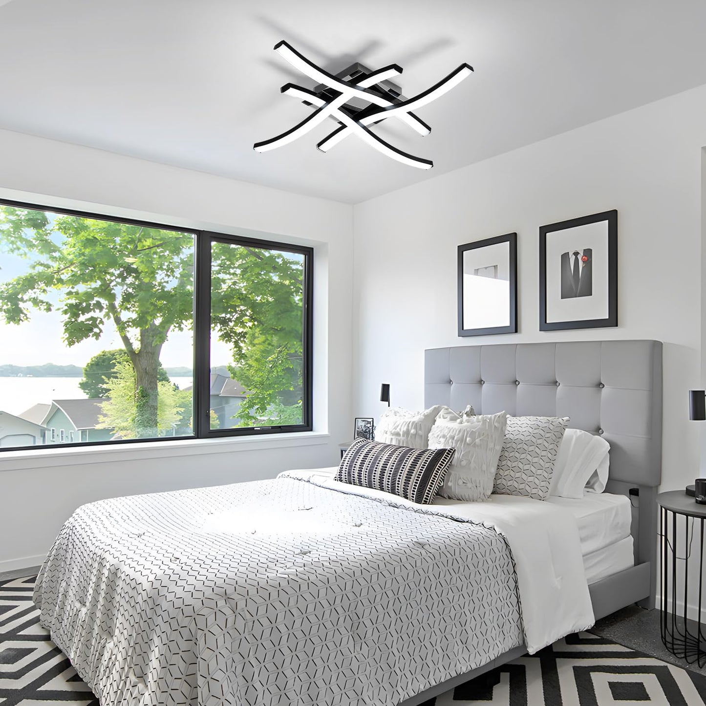 Goeco Modern LED Ceiling Light, 14 Inch 6500K Cool White Curved Design Black Aluminum Flush Mount Ceiling Light for Bedroom, Kitchen, Hallway, Dining Room, Laundry Room