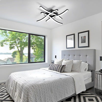 Goeco Modern LED Ceiling Light, 14 Inch 6500K Cool White Curved Design Black Aluminum Flush Mount Ceiling Light for Bedroom, Kitchen, Hallway, Dining Room, Laundry Room