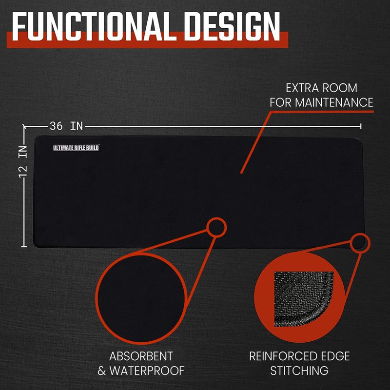 Ultimate Rifle Build Cleaning Mat with Stitched Edges, Non-Slip (12"x36" - with Magnetic Parts Tray)