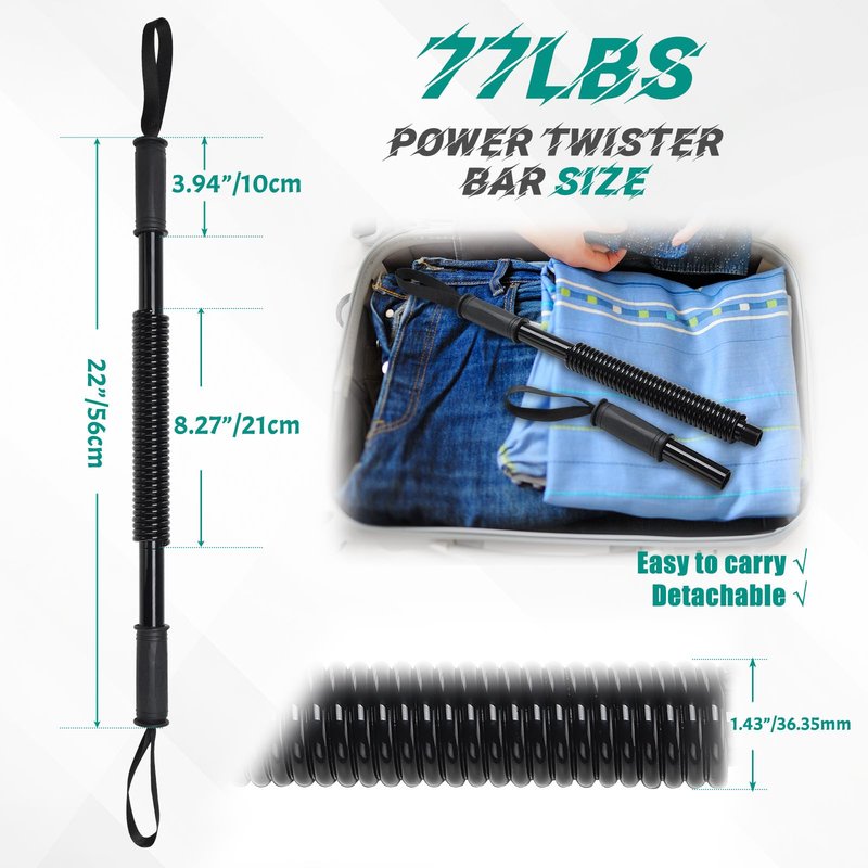 Power Twister Bar (77LB) – Arm & Forearm Workout Equipment for Men & Women, Heavy Duty Spring Steel Wrist & Chest Strengthener with Non-Slip Handles, Home Gym Fitness Tool