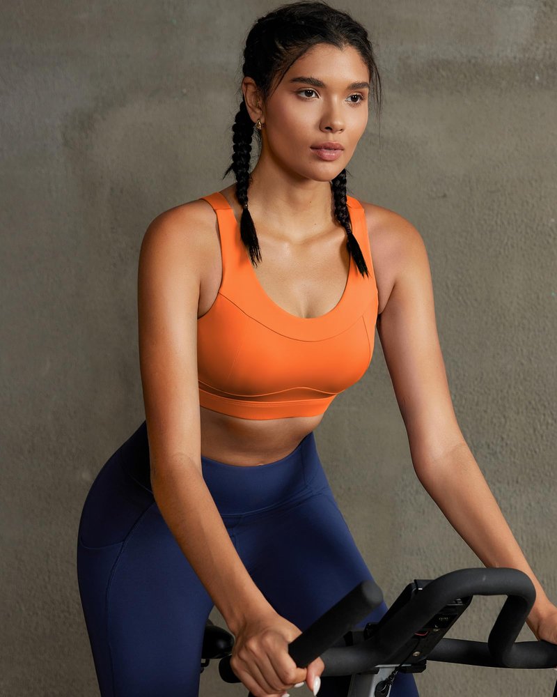 RUNNING GIRL High Impact Sports Bras for Women,Racerback Running Bra Workout Crop Tank Tops Longline Sports Bra Push up(WX2667 Orange XL)