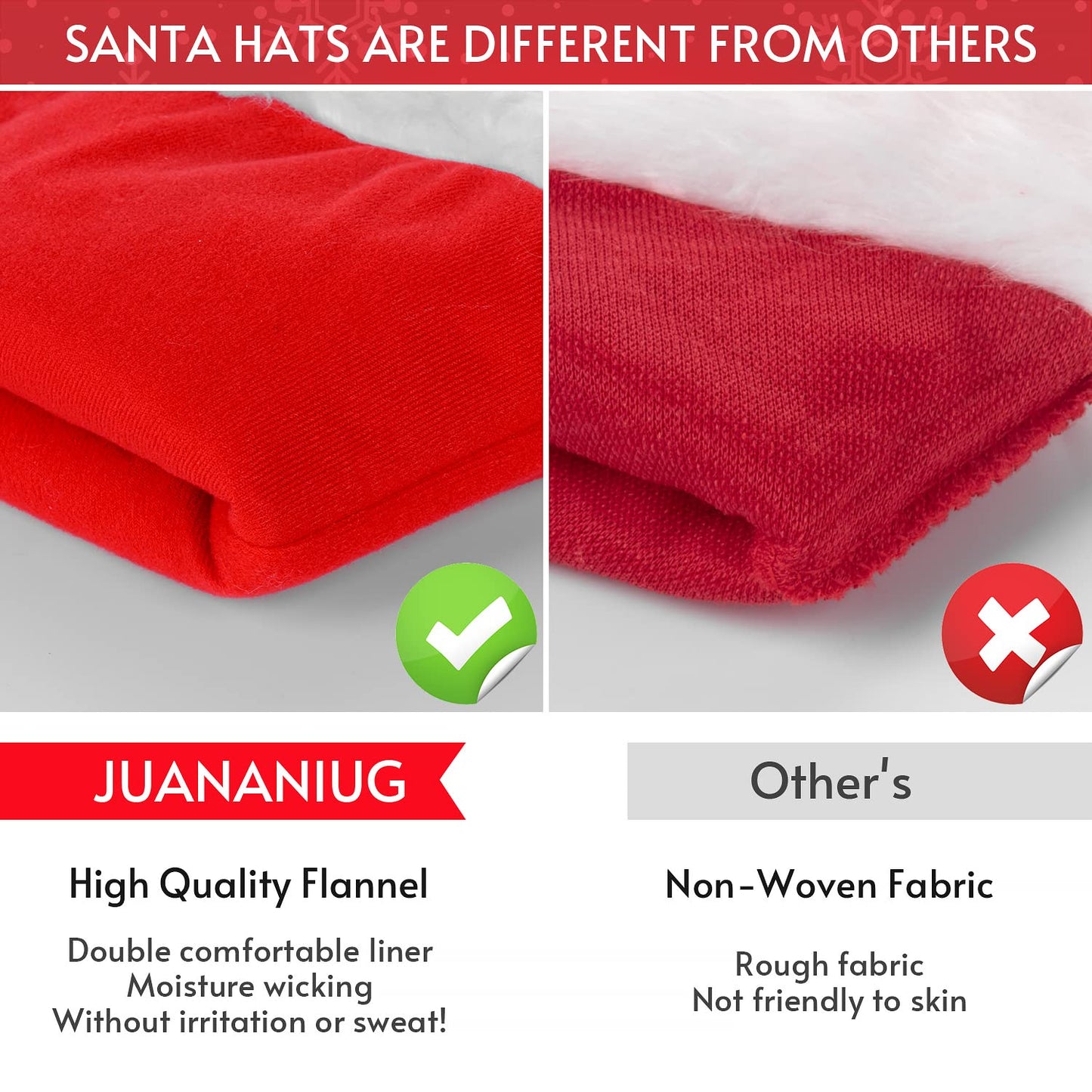 JUANANIUG Christmas Santa Hat Adult: Xmas Holiday Hat for Women and Men - Extra Thicken Classic Fur for Christmas New Year Festive Holiday Party Supplies