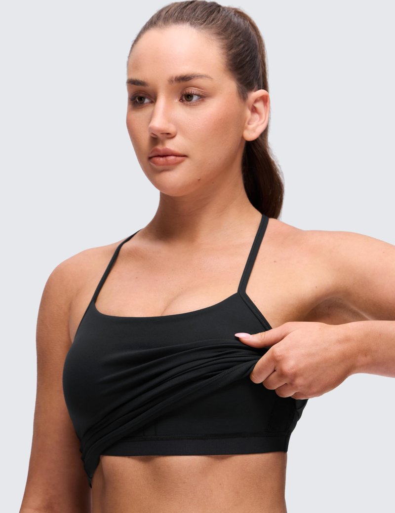 CRZ YOGA Butterluxe Racerback Tank Tops for Women - Scoop Neck Spaghetti Strap Padded Workout Camisole with Built in Bra Black Medium