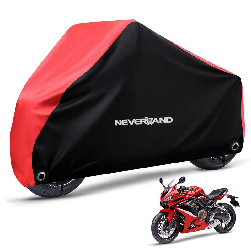 NEVERLAND Motorcycle Cover Waterproof Outdoor - All Season Scooter Covers Heavy Duty with 2 Lock-Holes, Bandage & Storage Bag Fits Most Motorcycles, Scooters, Dirt Bikes, Sportbikes (Up to 86”)