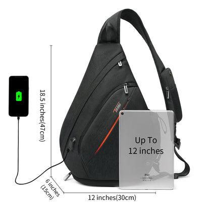 TUDEQU Sling Bags for Men,8 Pockets One Shoulder Backpack Large 19L,Crossbody,Single Strap,Black,Travel,Hiking,Women