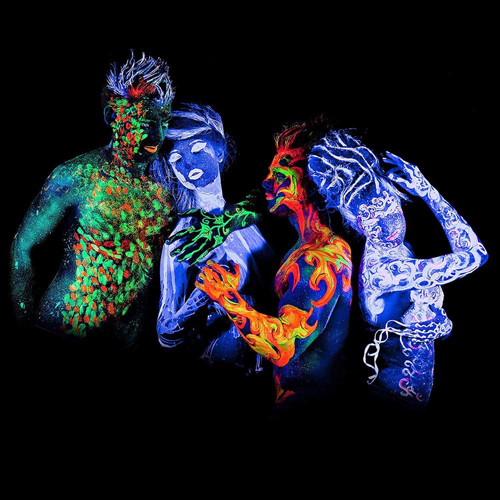 UV Face Paint Kit, Glow In The Dark Paint, Neon Fluorescent Body Painting 8 Colors Professional Brush,Water Based Black Lights Makeup for Kids Adults,Halloween Party Supplies,Projects Costumes Theater
