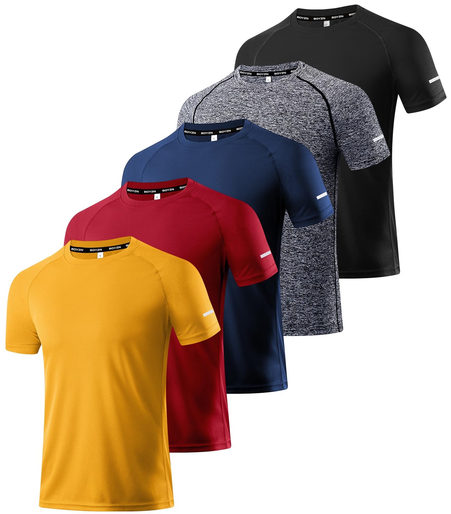 Boyzn 5 Pack Workout Running Shirts for Men, UPF 50+ Sun Protection Athletic T-Shirts, Dry Fit Breathable Moisture Wicking T-Shirts, Sports Gym Workout Short Sleeve Crew Neck Shirts for Men 5P07-L