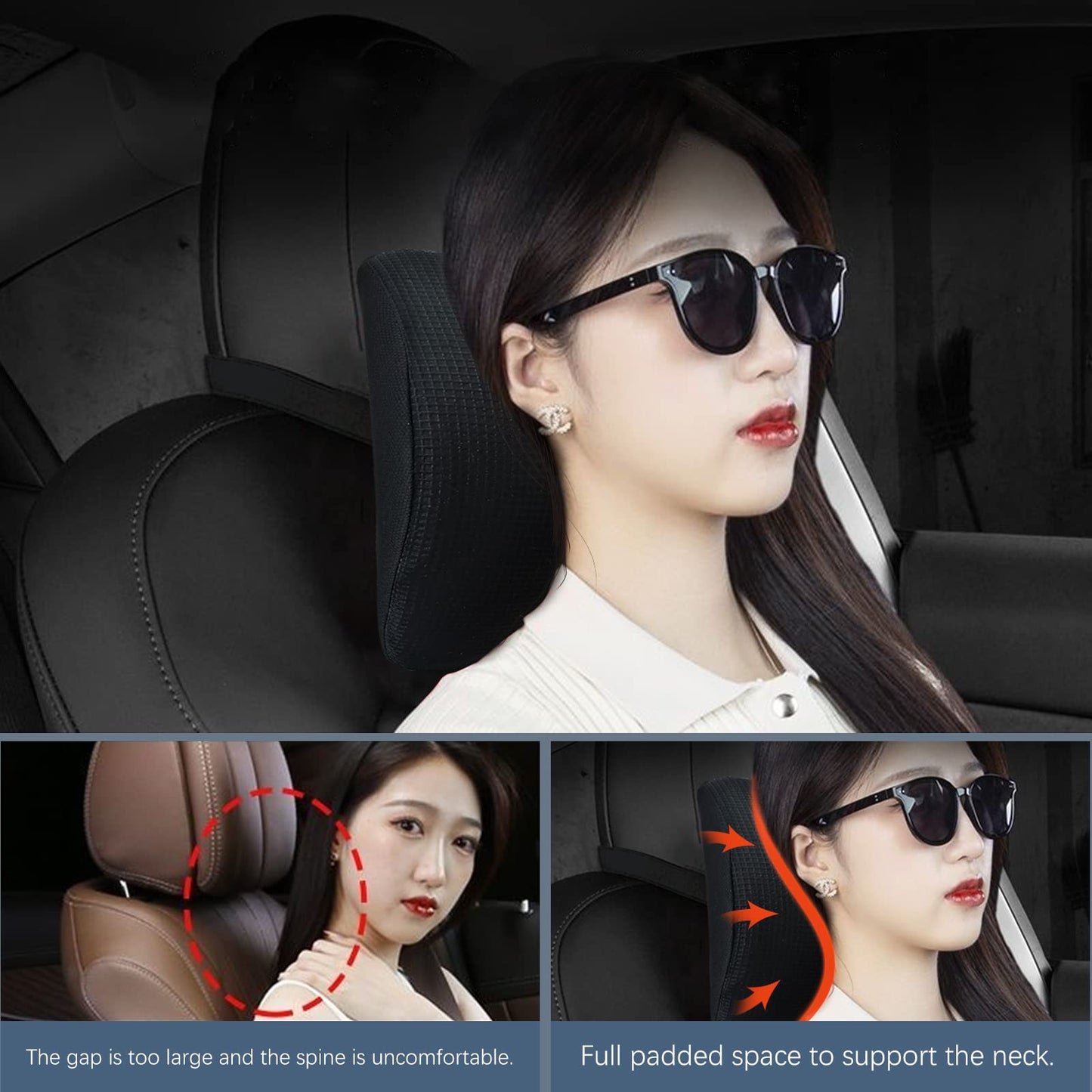 SPRFUFLY Make Relaxing Car Headrest Pillow, Car Pillow for Driving with Adjustable Strap, Breathable Removable Cover & Ergonomic Design - Softness Travel Car Neck Support Pillow(Black, 1PC)
