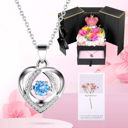 ADDWel Preserved Real Rainbow Rose with Sterling Silver Necklace Gift Set - Romantic Valentines Day Gifts for Wife, Girlfriend - Eternal Flowers Gifts for Anniversary, Birthday
