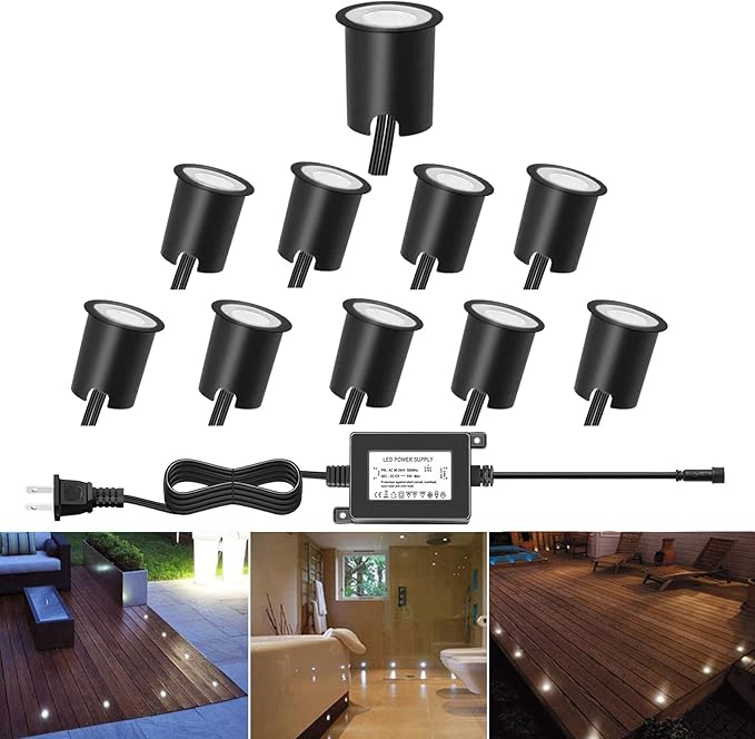 LED Recessed Deck Light Kits with Protecting Shell,LED Outdoor Landscape Lighting IP67 Waterproof,DC 12V Low Voltage for Garden,Yard,Stair,Patio,Kitchen Decoration In Ground (10 Pack,Cool White)