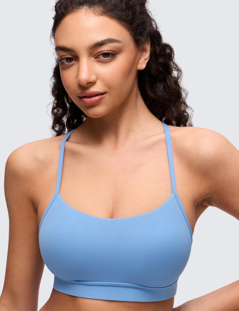 CRZ YOGA Butterluxe Y Back Sports Bras for Women - Padded Racerback Low Impact Spaghetti Thin Strap Workout Yoga Top Party Blue Small