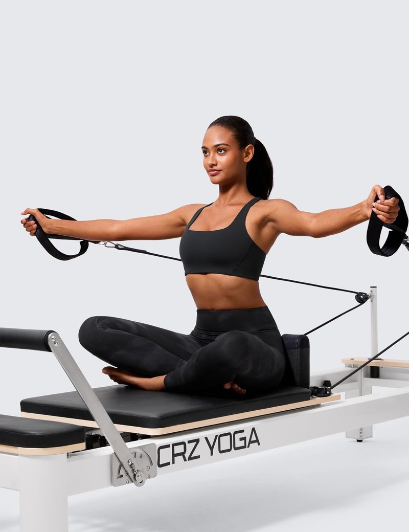CRZ YOGA Butterlift Double Lined Square Neck Sports Bras for Women - Wireless V-Shaped Racerback Workout Yoga Top Non Padded Black Medium