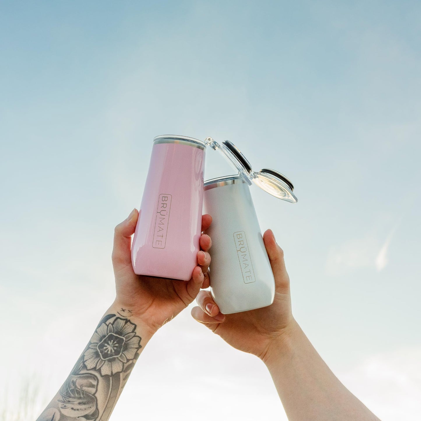 BrüMate 12oz Insulated Champagne Flute With Flip-Top Lid - Made With Vacuum Insulated Stainless Steel (Blue Agave)