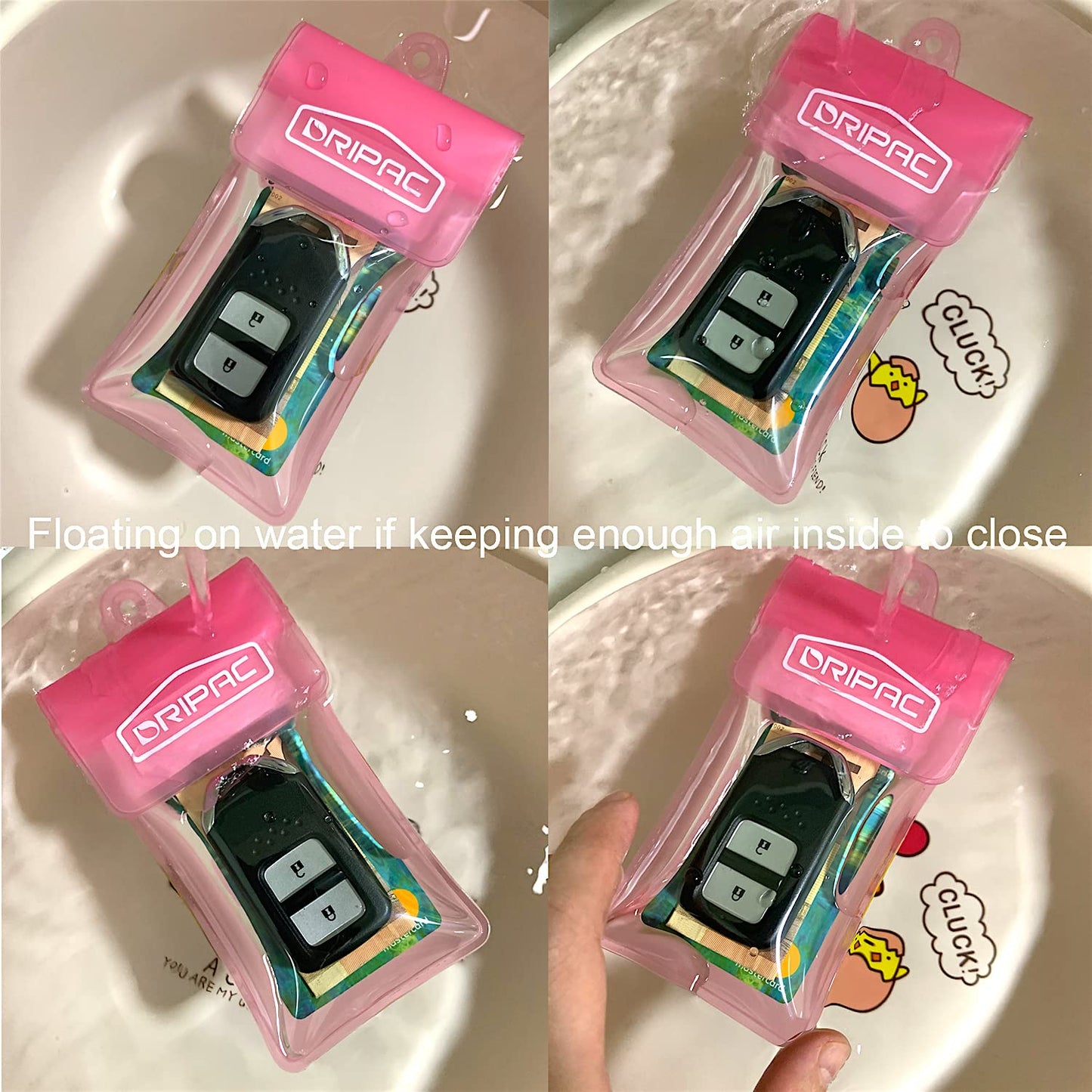 DRIPAC Waterproof Car Key FOB Case Waterproof Wallet Waterproof Holder Pouch For Key ID Badge Credit Card Money（Pink）