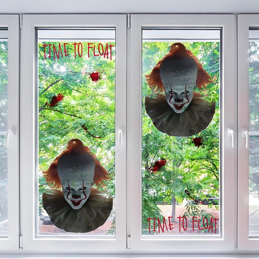 It Chapter Two Pennywise Face Glass Grabber - 12.25" x 23.75" (Pack of 1) - Sinister Clown Window D?cor Perfect for Horror Fans and Themed Events