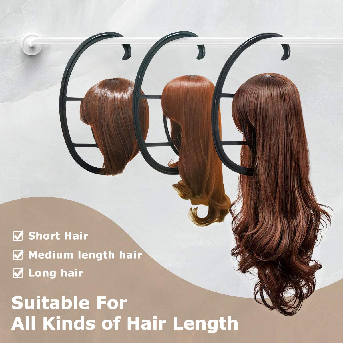Dreamlover Portable Wig Hangers, Wig Holder Head for Long Hair, Hanging Stands, Cap Display Holders, Black, 4 Sets