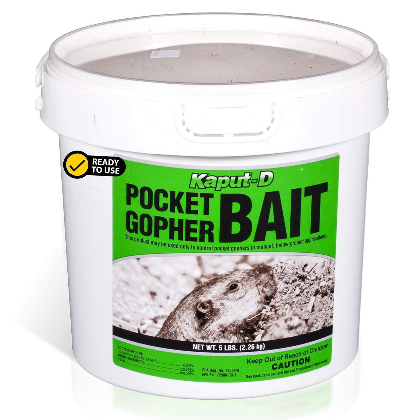 Kaput-D Pocket Gopher Bait - Ready-to-Use Wheat Grains for Effective Rodent Bait, Perfect for Residential & Agricultural Use - Diphacinone Formula for Lawn, Turf & Crop Areas (5 lbs)