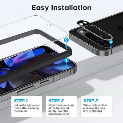 OMOTON 3+2 Pack for Google Pixel 9 Pro XL Screen Protector 6.8 Inch, 3 Tempered Glass Film & 2 Camera Lens Protector, Bubble-free, HD Clear, Not for 9 Pro/ 9