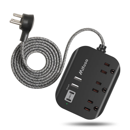 Travel Essentials - Mifaso Power Strip with USB, Compact Flat Plug Extension Cord 5ft with 3 Outlets 4 USB Ports, Non Surge Cruise Must Haves, Cruise Ship Essentials, Dorm Room, Apartment Essentials