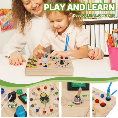 Konijiwa Toddler Toys Montessori Busy Board Toys for 1 2 3 Year old Boys Girls Wooden ToyS with With 10 Switches and 23 LED Lights Switch toy Sensory Learning Toys 1 2 Year old Baby Girls Boys Gifts