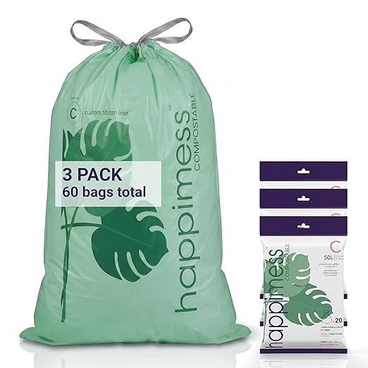 happimess 13.2 Gallon Drawstring Trash Bags, Compostable, Bio-Based