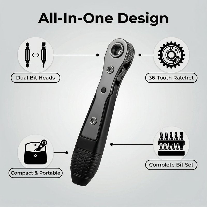 Magnetic Ratchet Screwdriver Reversible Ratcheting Screwdriver Wrench, Bender, Crosshead Cover, Narrow Space Compact for Tight Spaces, DIY/Home/Car Repairs Gift for DIYers, Handymen & Men