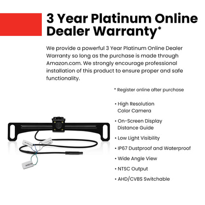 BOSS Audio Systems LPCB40 Reverse Rearview License Plate Backup Car Camera - 170° Wide Angle Rear View, Weatherproof Back Up Cam