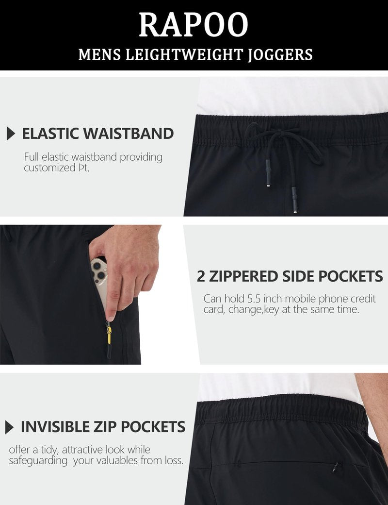 Rapoo Mens Sweatpants Joggers Athletic Workout Sweat Track Hiking Pants for Men Expandable Waist Jogging Pant with Pockets Black L