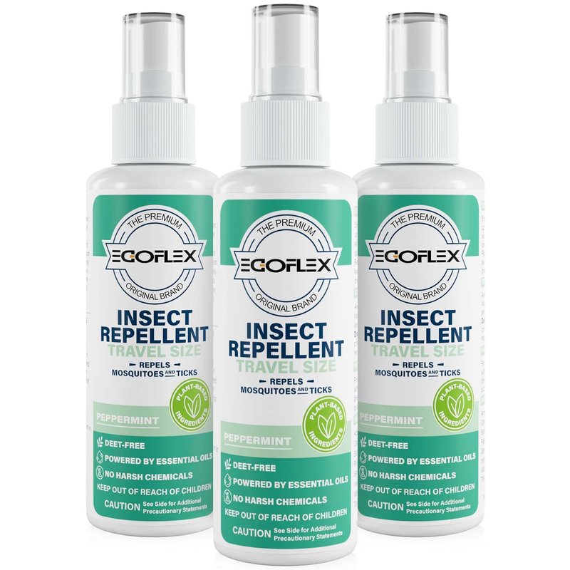 3-Pack Mosquito Repellent Spray - DEET-Free Bug Spray Travel Size TSA Approved - Mosquito, Tick & Insect Killer Deterrent with Natural Essential Oils - Peppermint Scent - Safe for Family - 3 Fl Oz